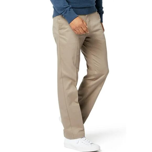 Dockers Men's Signature Straight Fit Creased Khaki Pants W34 L34 Timberwolf - Picture 1 of 13